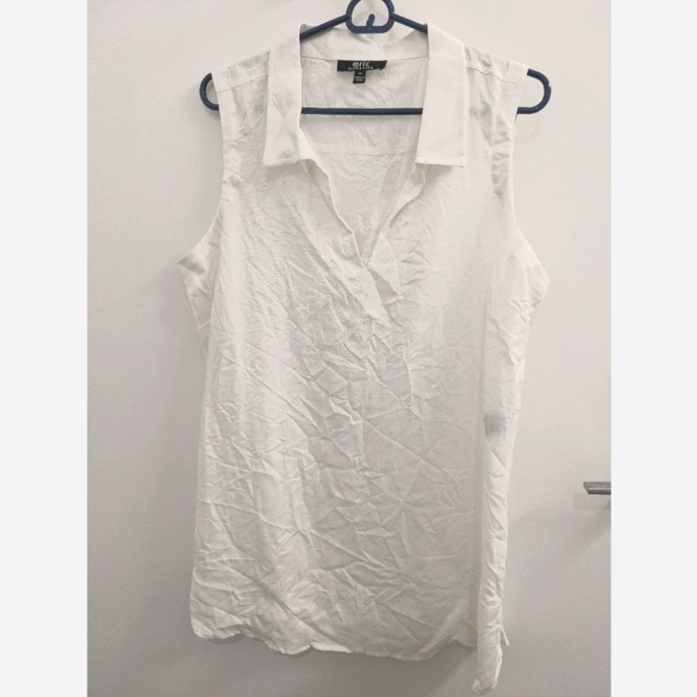 ERIC 100% Linen White Collared Tank Sleeveless top